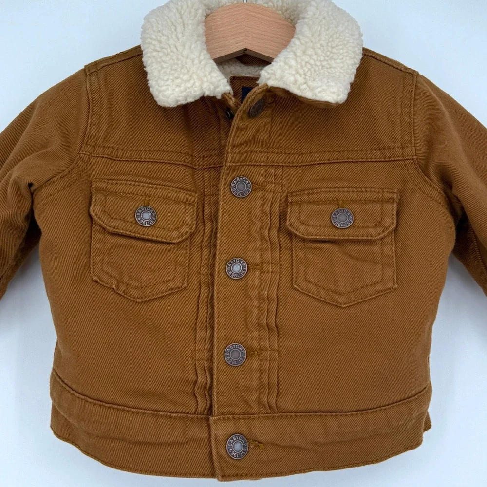 Baby GAP Brown Sherpa Lined Twill Denim Jacket 6-12‎ months